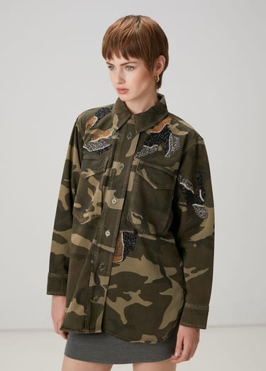  Beymen Club Kadın Kamuflaj Desenli Denim Ceket