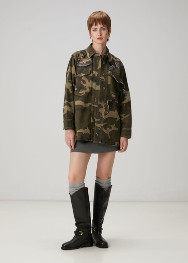  Beymen Club Kadın Kamuflaj Desenli Denim Ceket