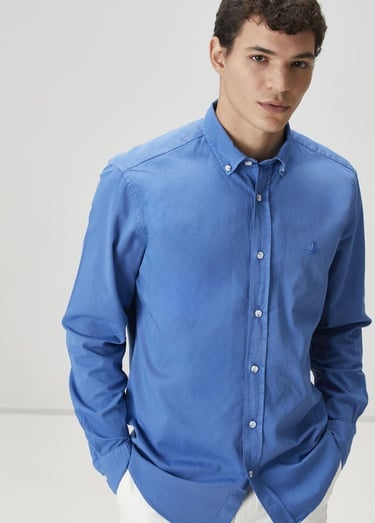  Beymen Club Erkek Comfort Fit Mavi Gabardin Doku Gömlek