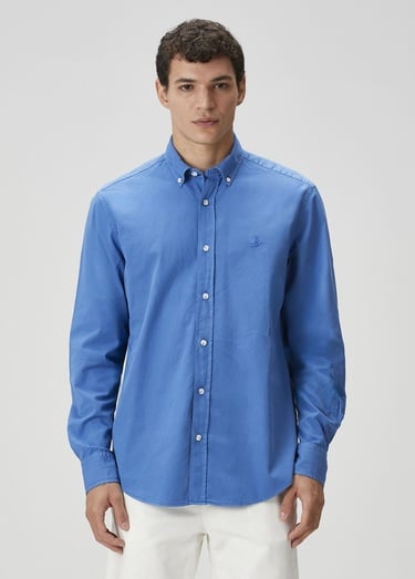  Beymen Club Erkek Comfort Fit Mavi Gabardin Doku Gömlek