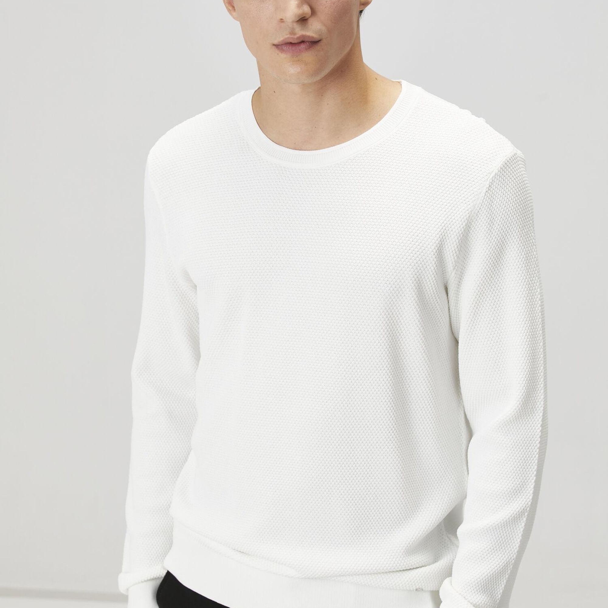 Beymen Club Erkek Kırık Beyaz Petek Örgü Dokulu Kazak