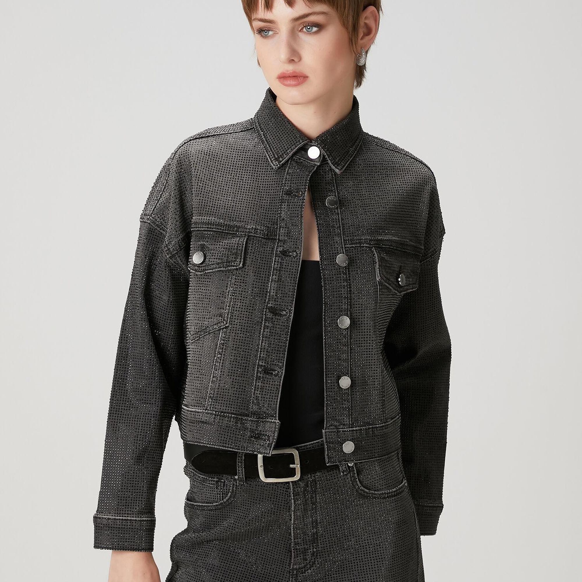 Beymen Club Kadın Koyu Gri Taşlı Denim Ceket