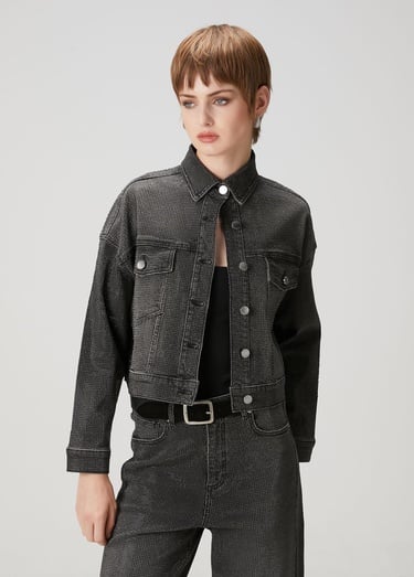  Beymen Club Kadın Koyu Gri Taşlı Denim Ceket