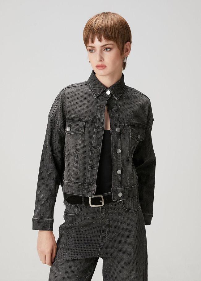  Beymen Club Kadın Koyu Gri Taşlı Denim Ceket