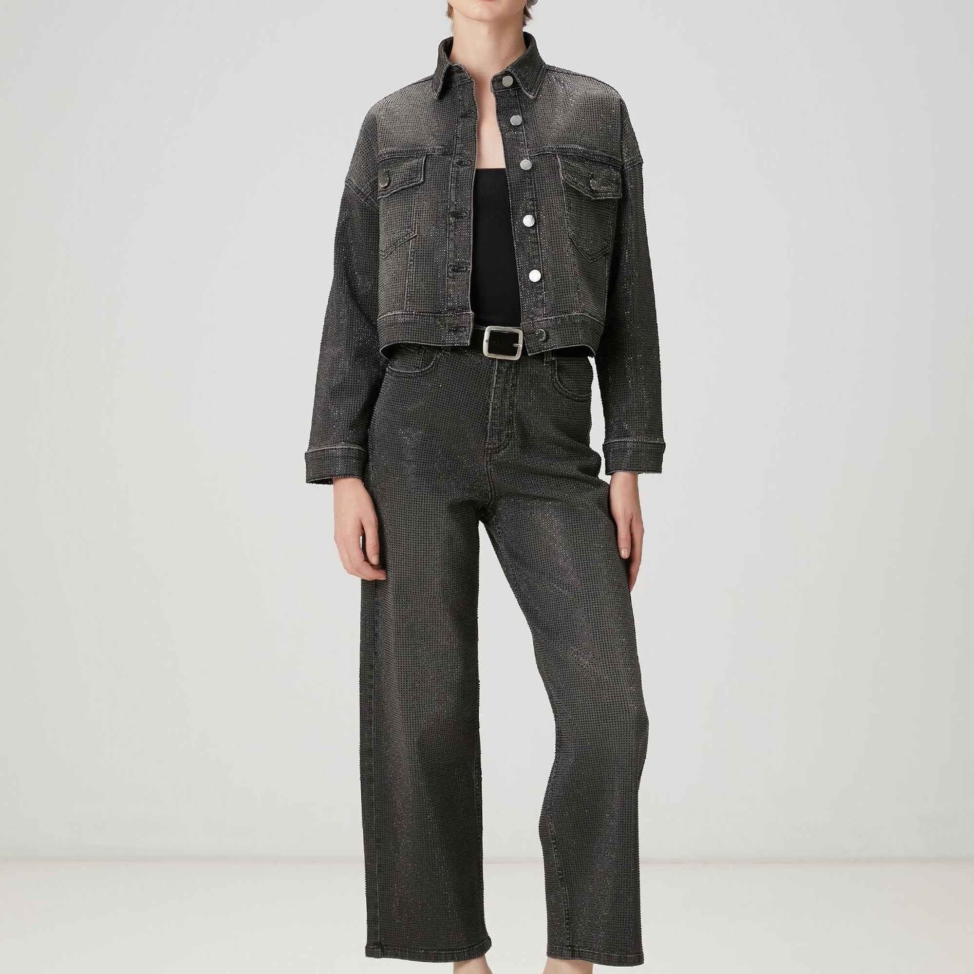 Beymen Club Kadın Koyu Gri Taşlı Denim Ceket