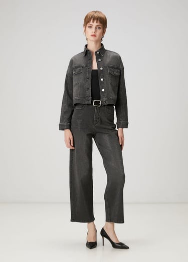  Beymen Club Kadın Koyu Gri Taşlı Denim Ceket