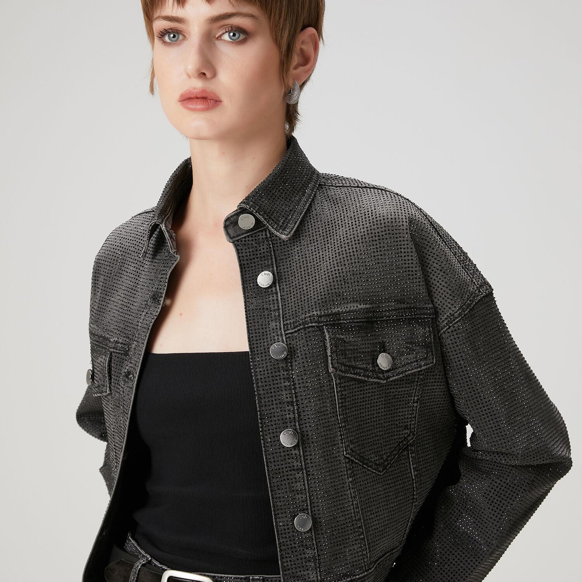 Beymen Club Kadın Koyu Gri Taşlı Denim Ceket