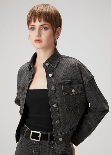  Beymen Club Kadın Koyu Gri Taşlı Denim Ceket