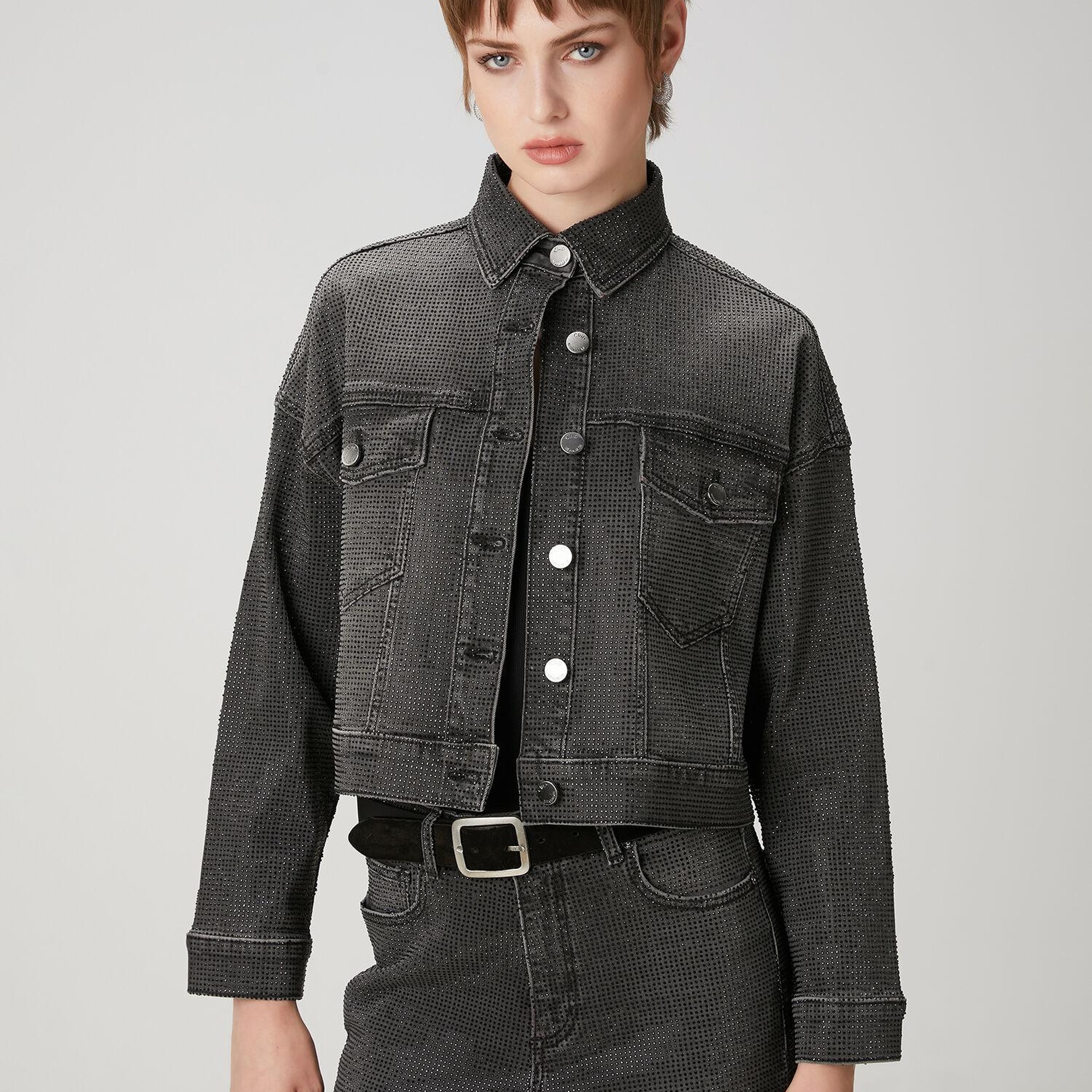 Beymen Club Kadın Koyu Gri Taşlı Denim Ceket