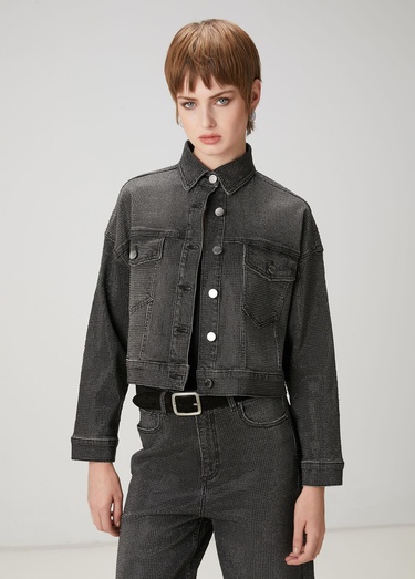  Beymen Club Kadın Koyu Gri Taşlı Denim Ceket