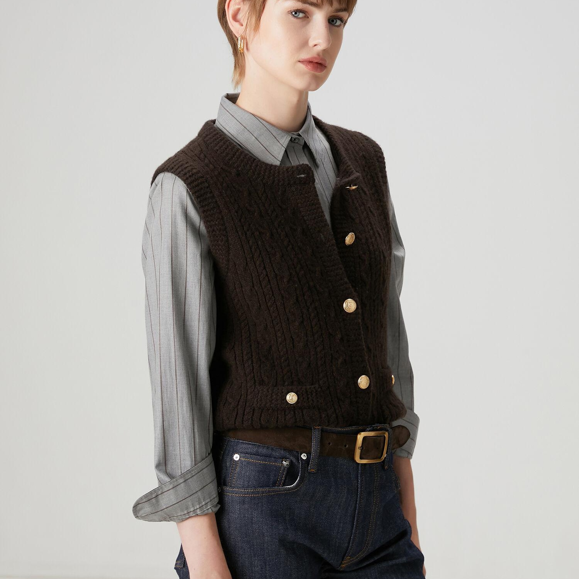 Beymen Club Kadın Kahverengi Saç Örgülü Triko Yelek