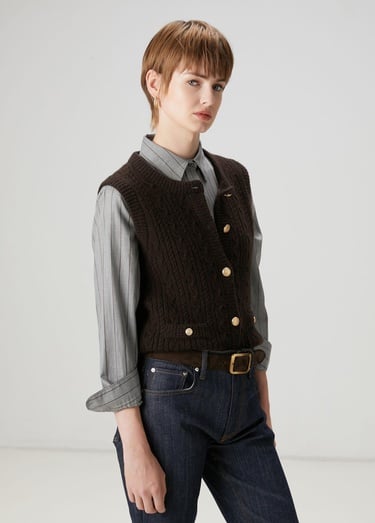  Beymen Club Kadın Kahverengi Saç Örgülü Triko Yelek