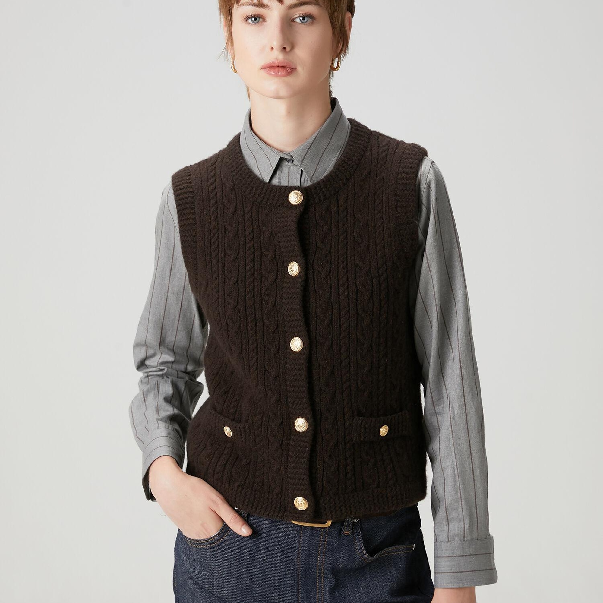 Beymen Club Kadın Kahverengi Saç Örgülü Triko Yelek