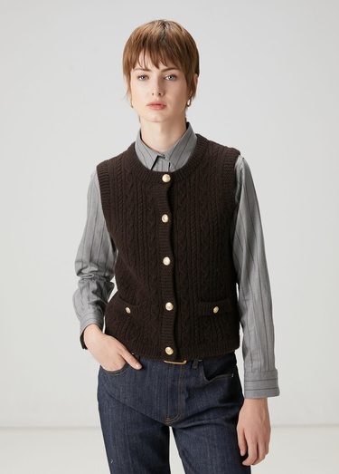  Beymen Club Kadın Kahverengi Saç Örgülü Triko Yelek