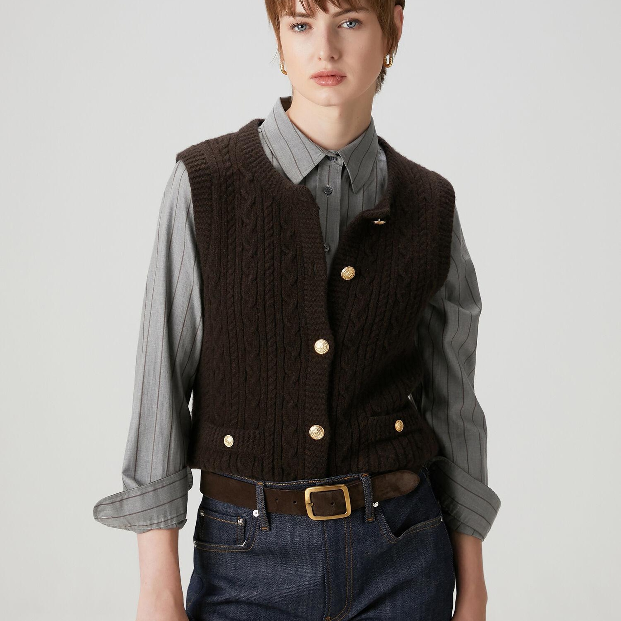 Beymen Club Kadın Kahverengi Saç Örgülü Triko Yelek