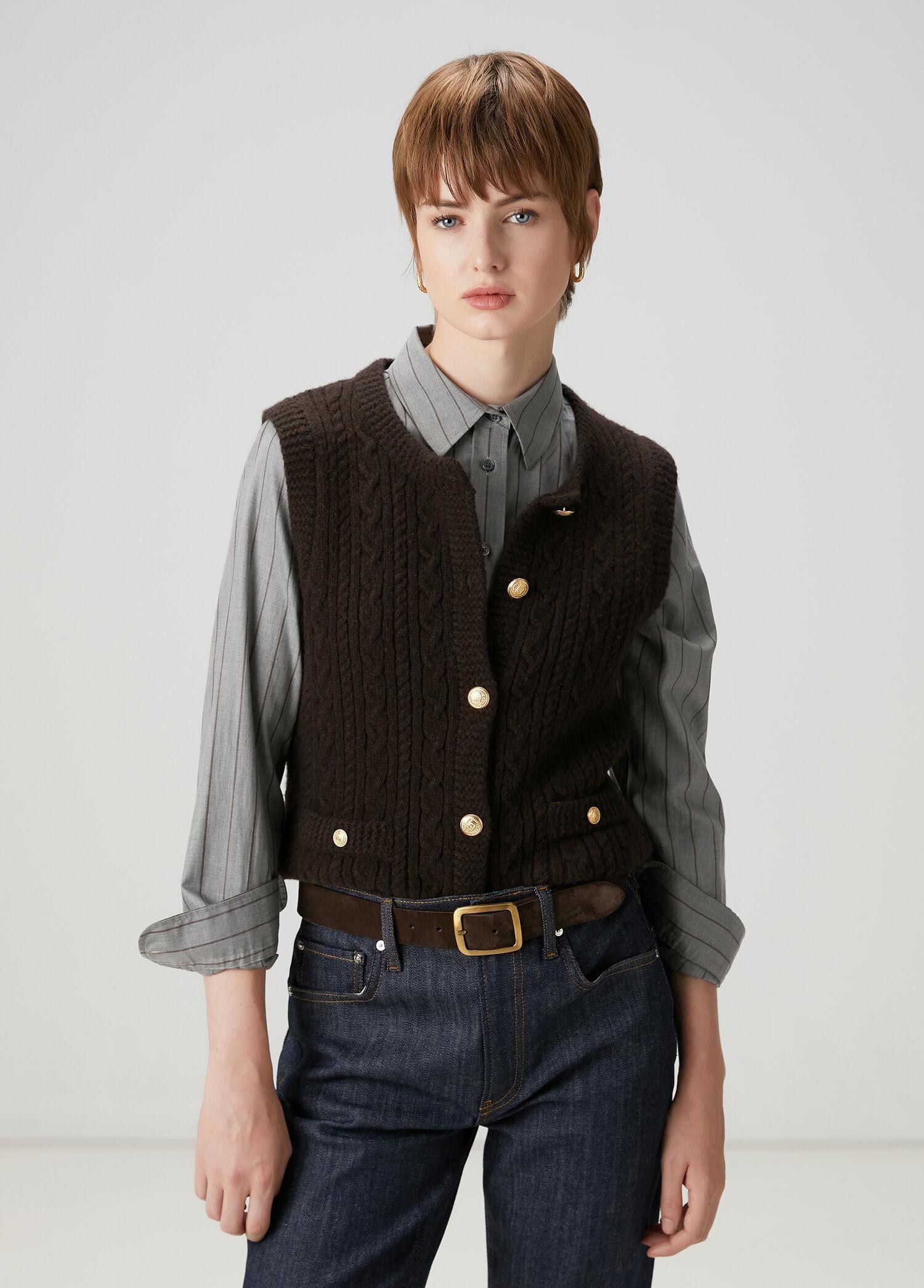  Beymen Club Kadın Kahverengi Saç Örgülü Triko Yelek