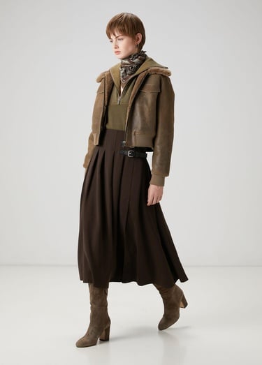  Beymen Club Kadın Kahverengi Pileli Midi Etek