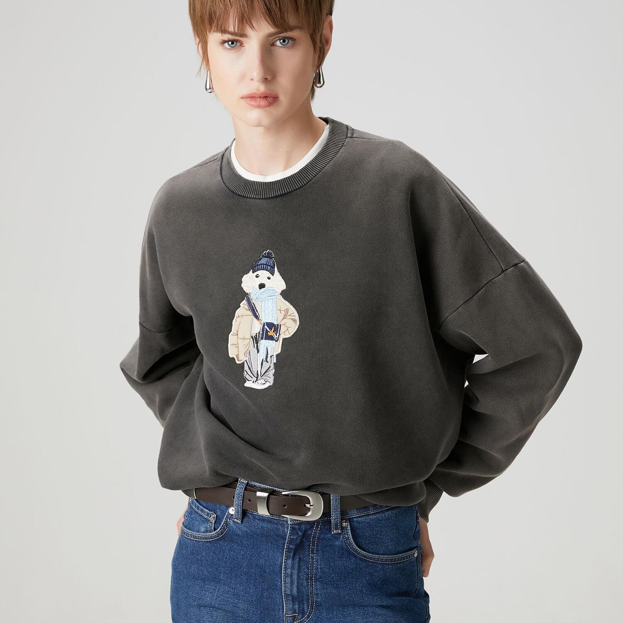 Beymen Club Kadın Antrasit Figür Nakışlı Sweatshirt
