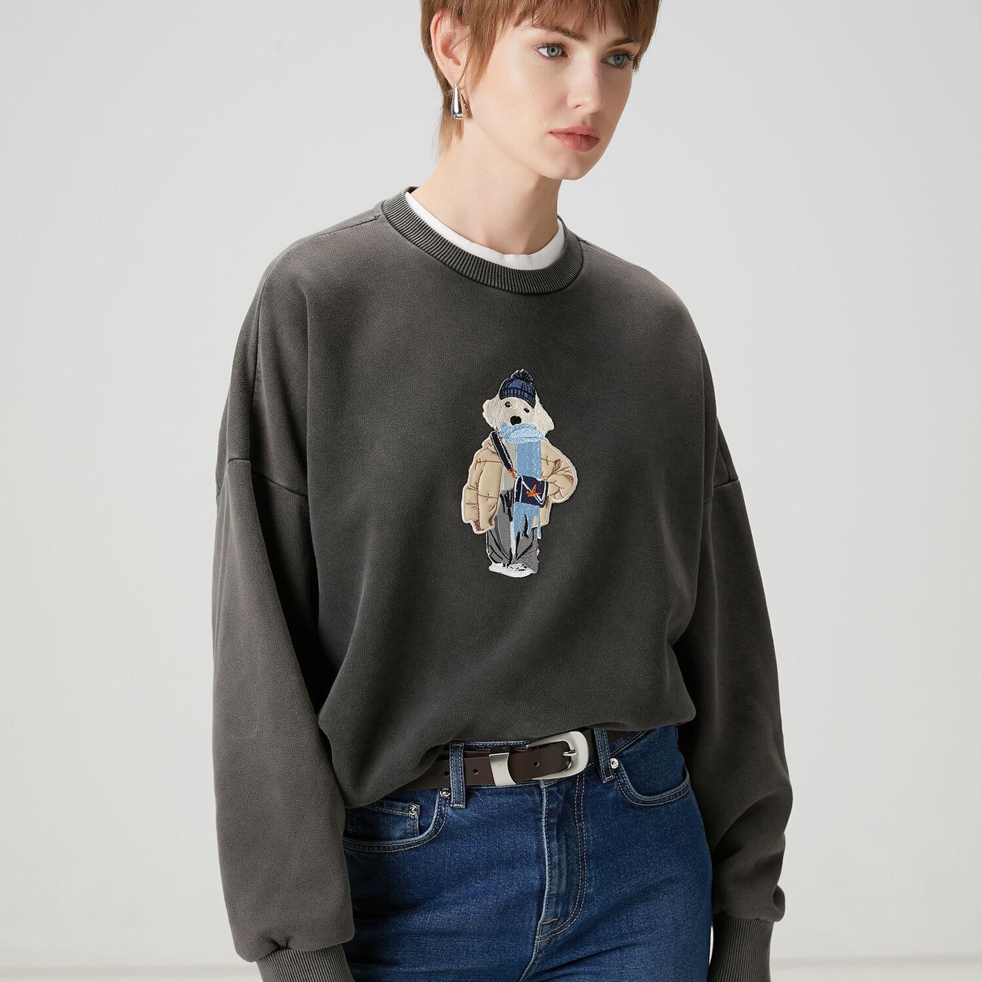 Beymen Club Kadın Antrasit Figür Nakışlı Sweatshirt