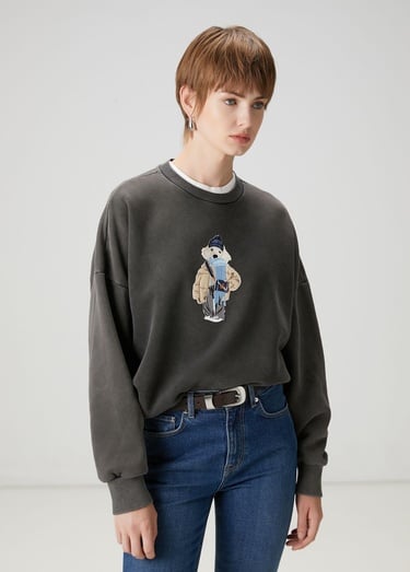  Beymen Club Kadın Antrasit Figür Nakışlı Sweatshirt