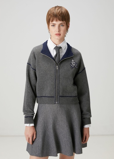  Beymen Club Kadın Gri Lacivert İşlemeli Logolu Hırka