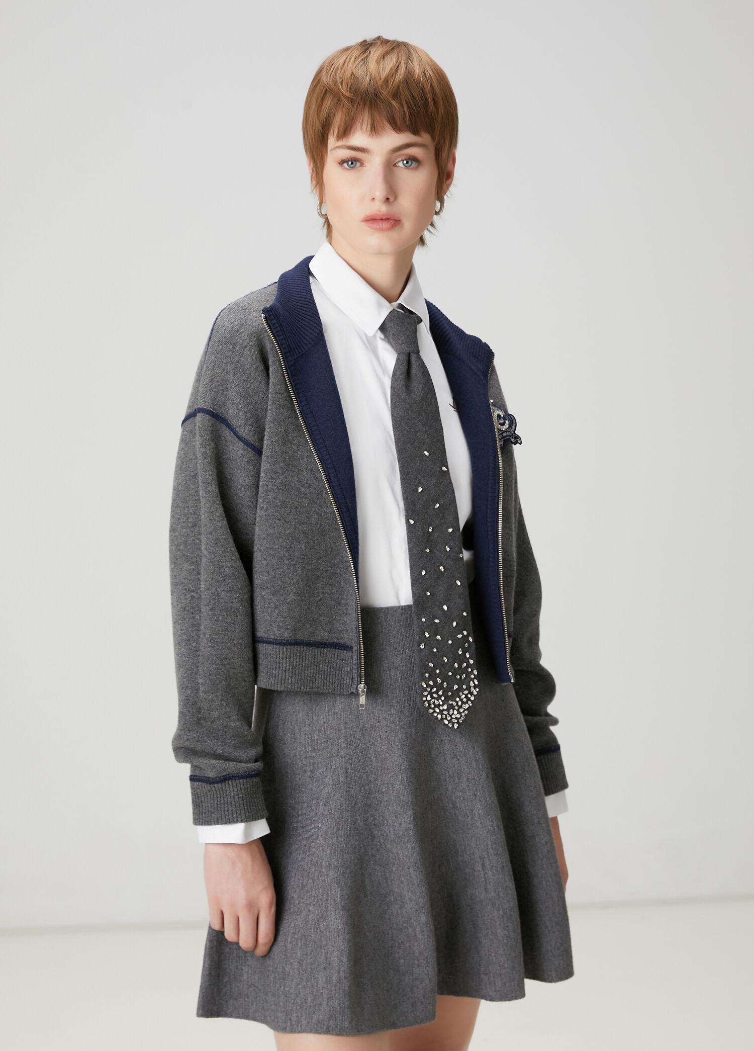  Beymen Club Kadın Gri Lacivert İşlemeli Logolu Hırka