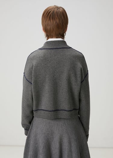  Beymen Club Kadın Gri Lacivert İşlemeli Logolu Hırka