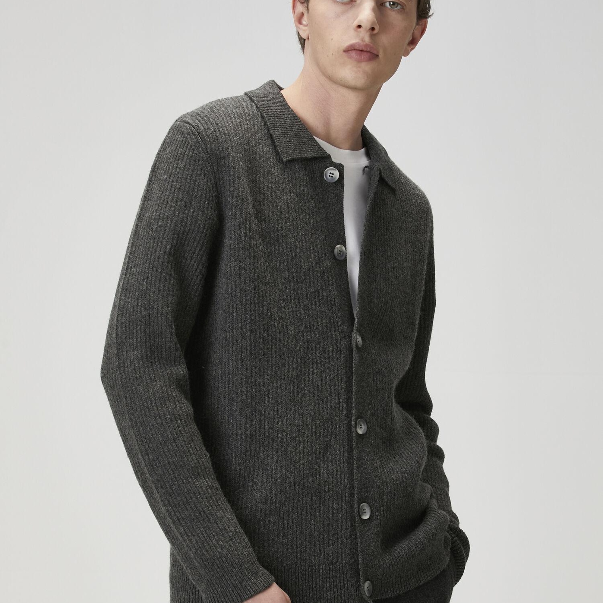 Beymen Club Erkek Gri Melanj Kaşmir Karışımlı Triko Hırka