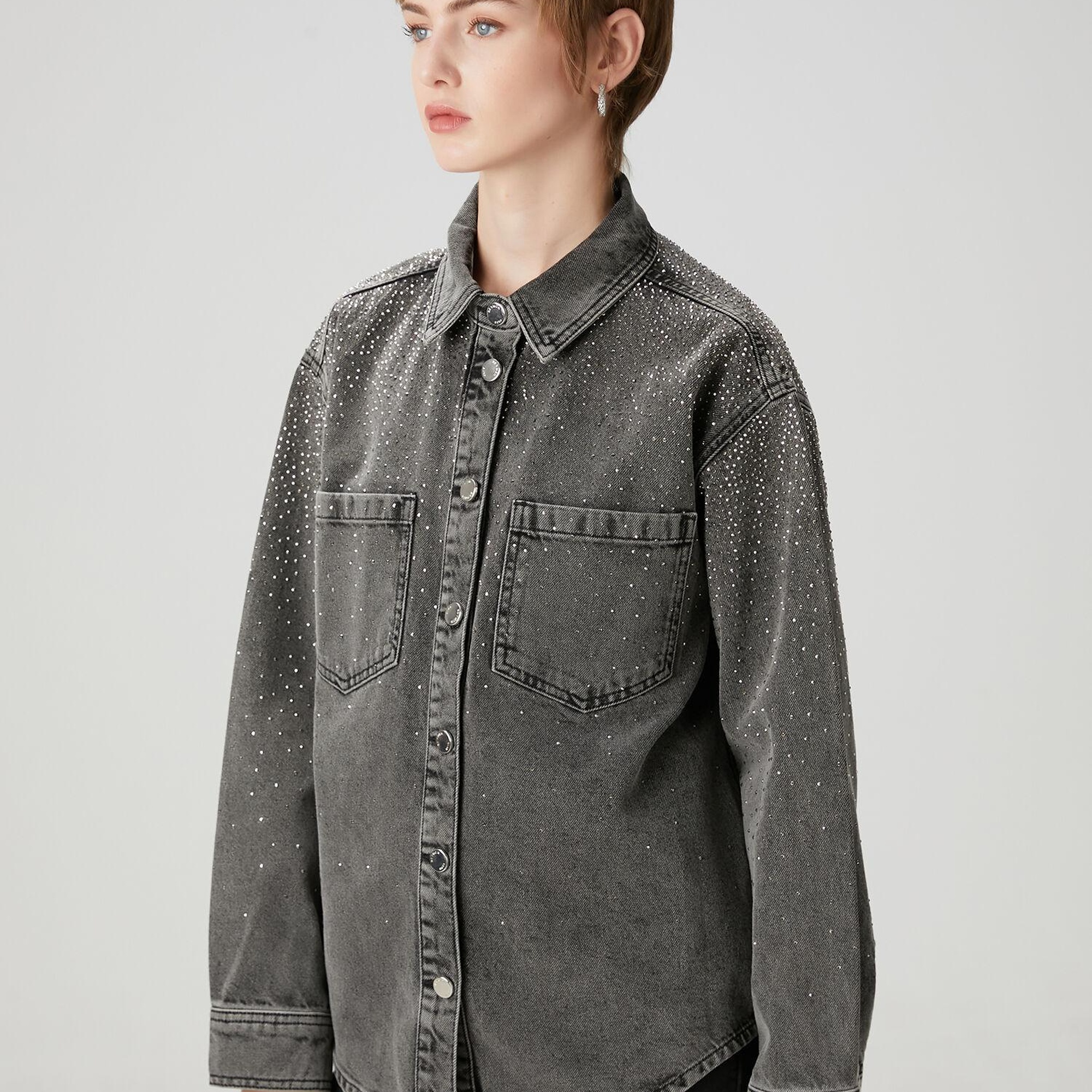 Beymen Club Kadın Gri Taşlı Denim Ceket