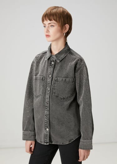  Beymen Club Kadın Gri Taşlı Denim Ceket