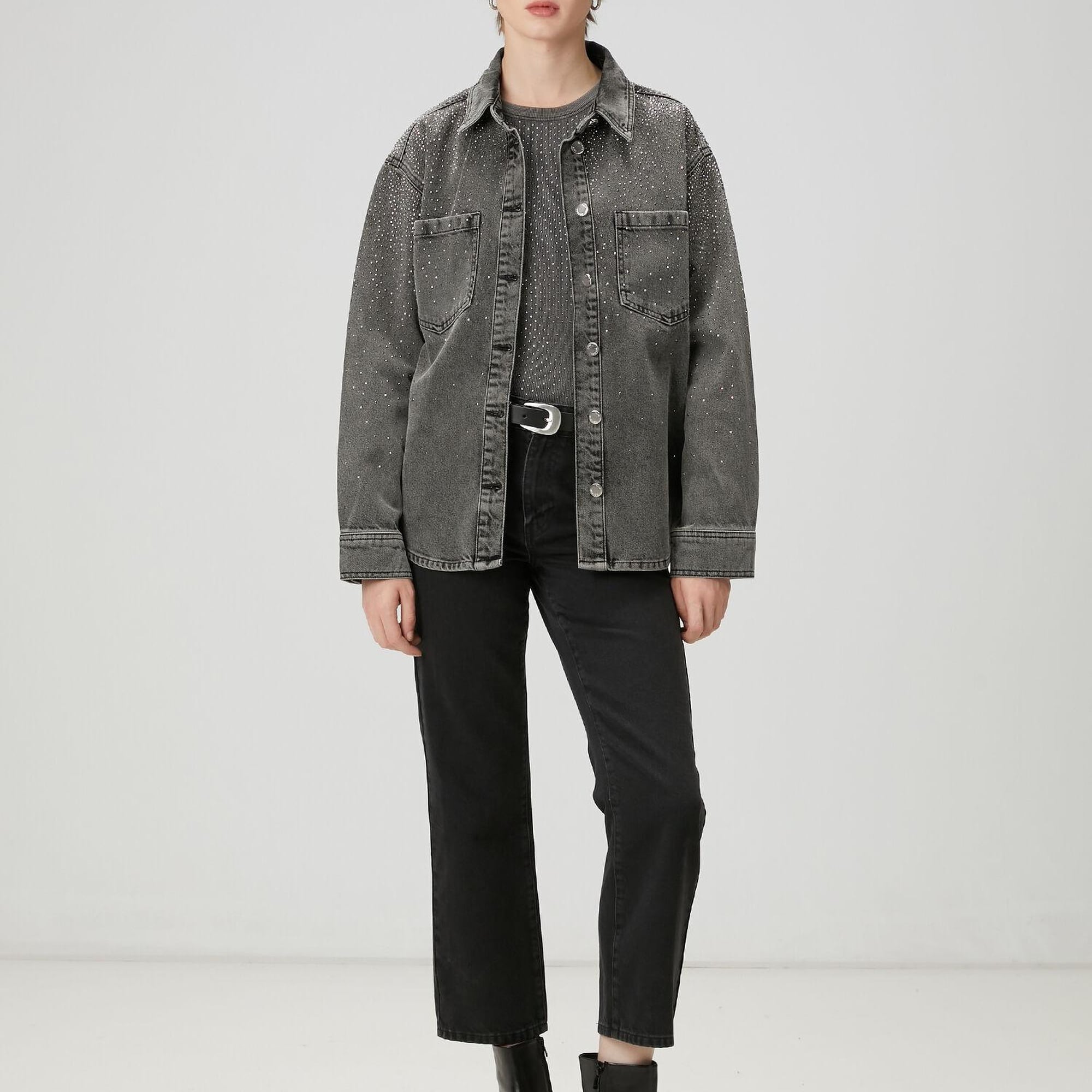 Beymen Club Kadın Gri Taşlı Denim Ceket