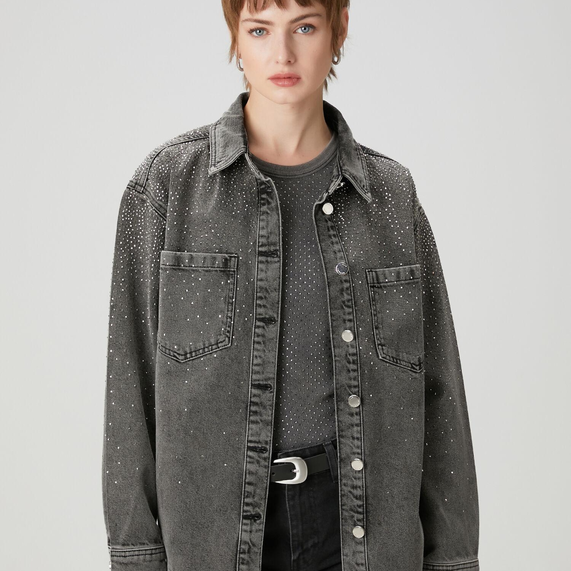 Beymen Club Kadın Gri Taşlı Denim Ceket