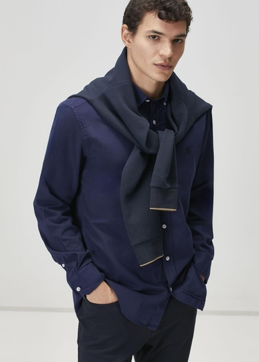  Beymen Club Erkek Comfort Fit Lacivert Gabardin Doku Gömlek