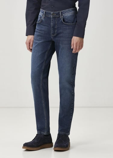  Beymen Club Erkek Mavi Yıkamalı Slim Fit Jean Pantolon