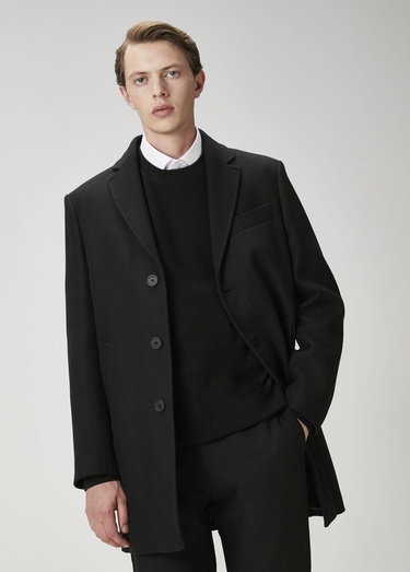  Beymen Club Erkek Siyah İtalyan Yün Kaşe Palto