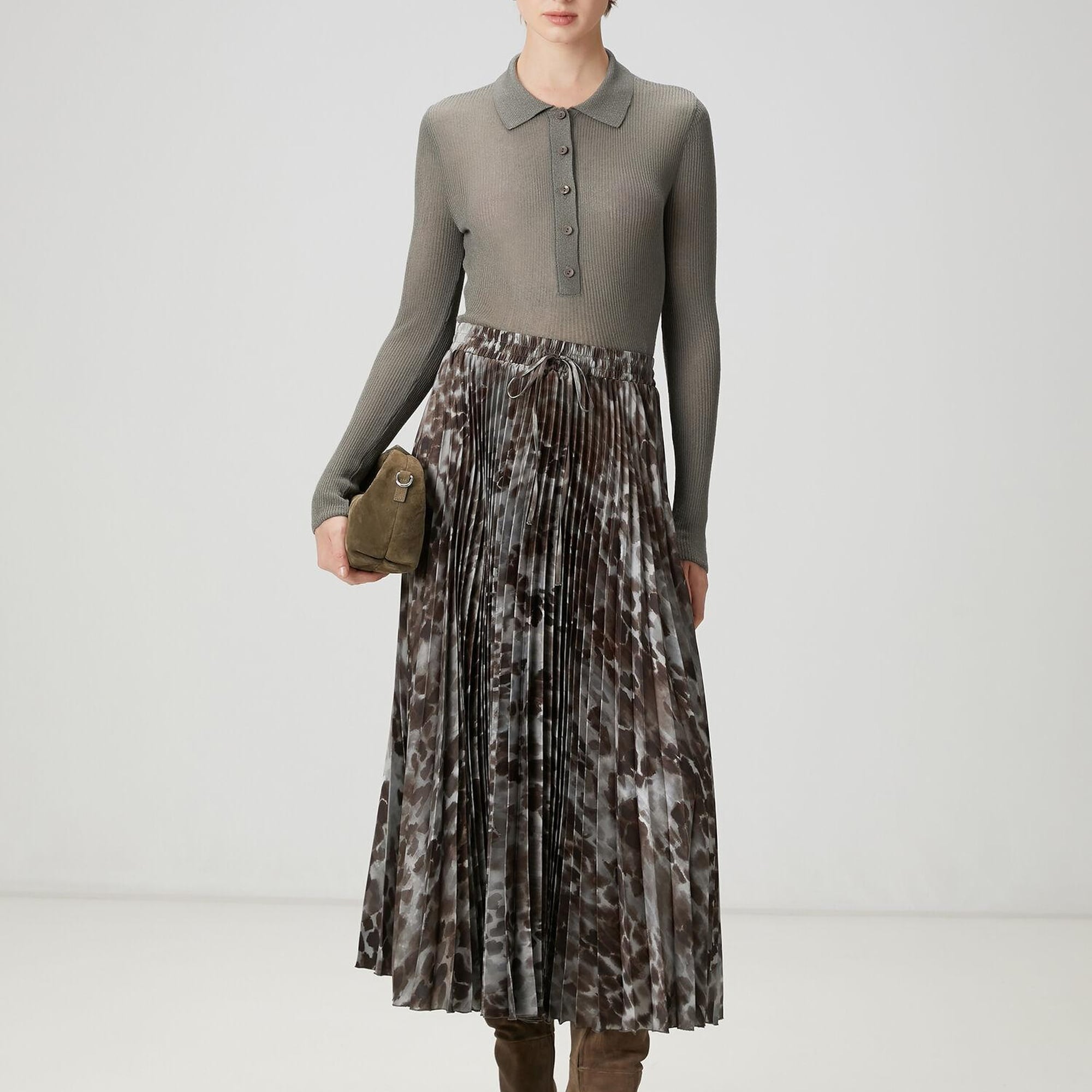 Beymen Club Kadın Kahverengi Desenli Pileli Midi Etek