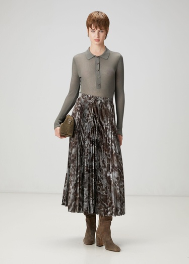  Beymen Club Kadın Kahverengi Desenli Pileli Midi Etek