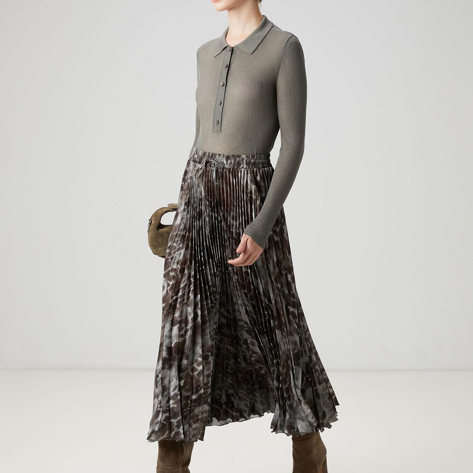 Beymen Club Kadın Kahverengi Desenli Pileli Midi Etek