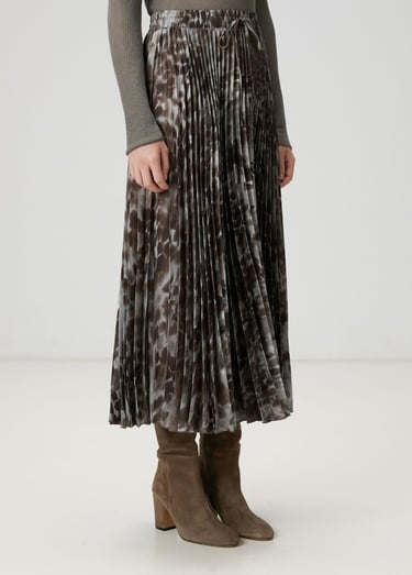  Beymen Club Kadın Kahverengi Desenli Pileli Midi Etek