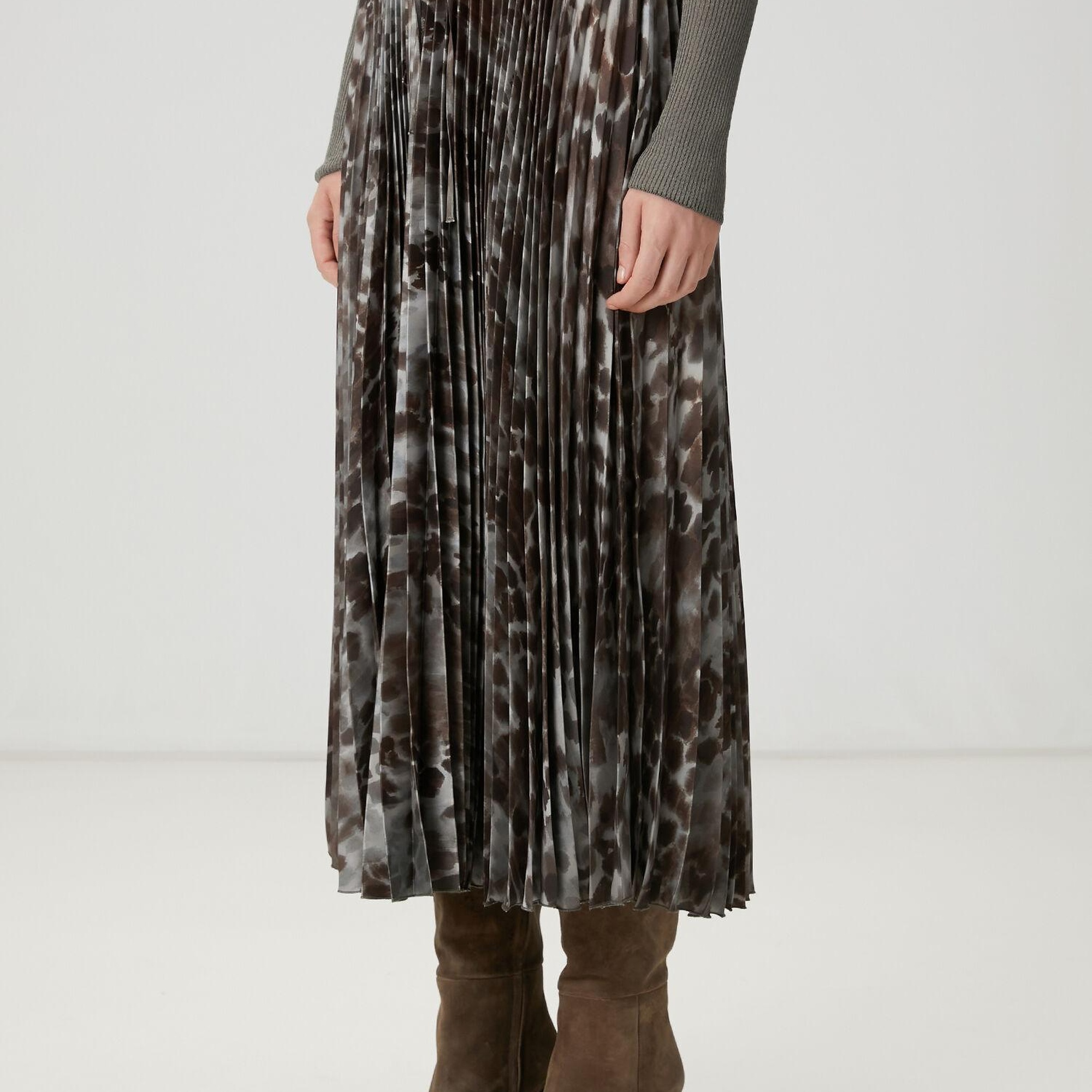 Beymen Club Kadın Kahverengi Desenli Pileli Midi Etek