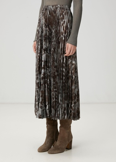  Beymen Club Kadın Kahverengi Desenli Pileli Midi Etek