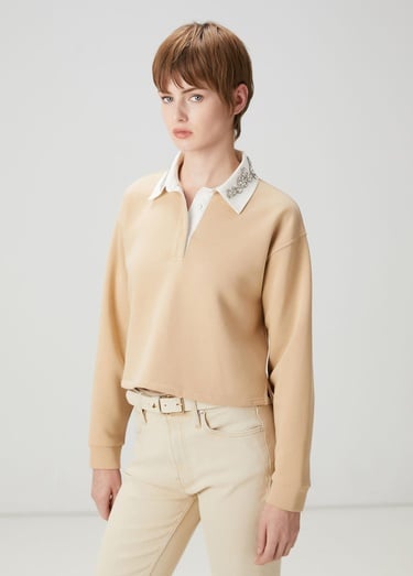  Beymen Club Kadın Bej Taş Detaylı Sweatshirt