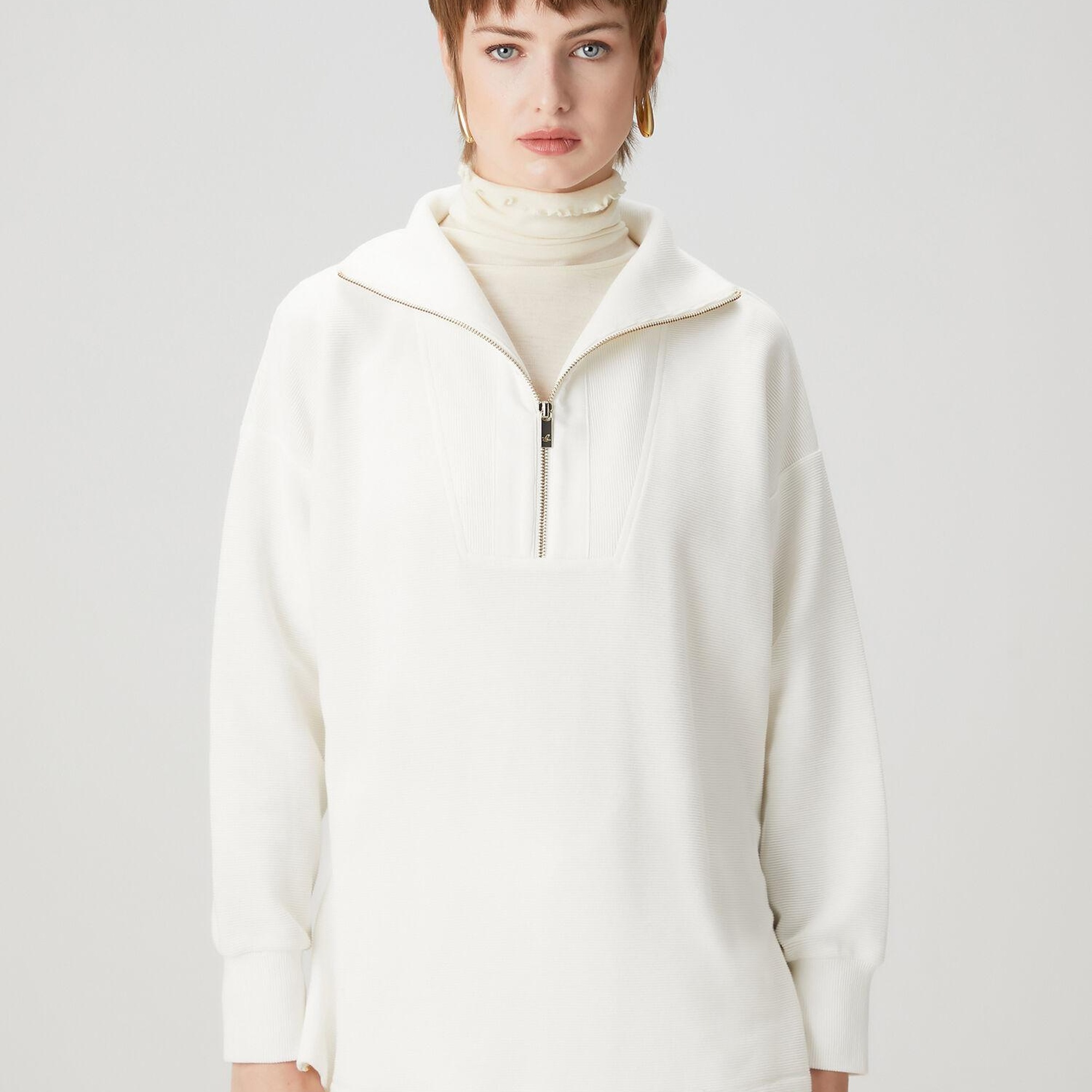 Beymen Club Kadın Kırık Beyaz Fermuarlı Sweatshirt