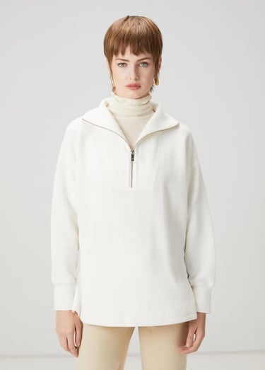  Beymen Club Kadın Kırık Beyaz Fermuarlı Sweatshirt