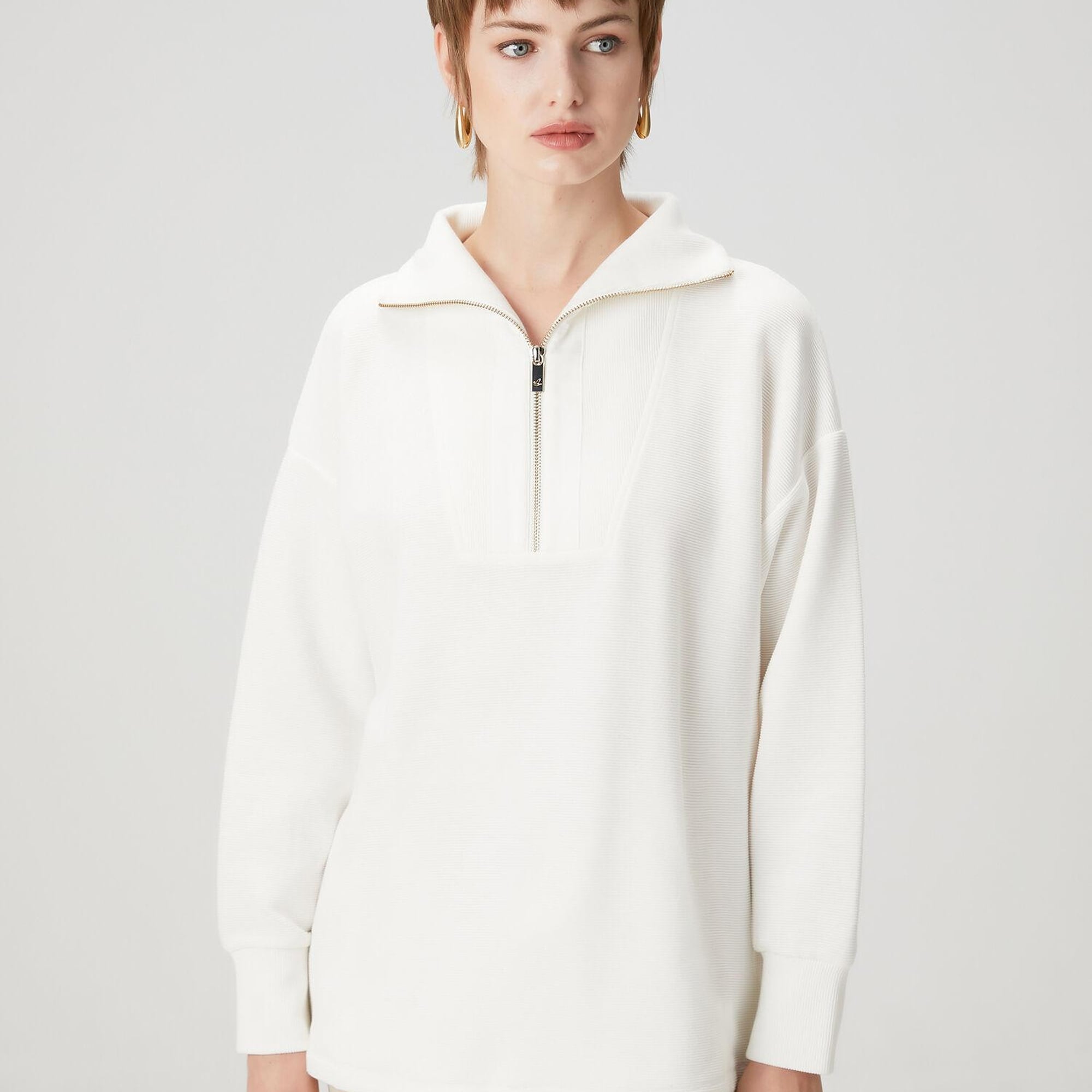 Beymen Club Kadın Kırık Beyaz Fermuarlı Sweatshirt