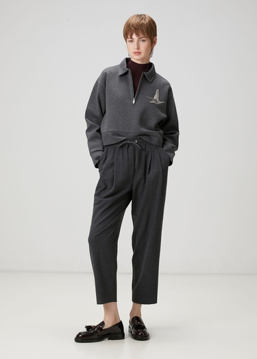  Beymen Club Kadın Koyu Gri Fermuarlı Polo Sweatshirt