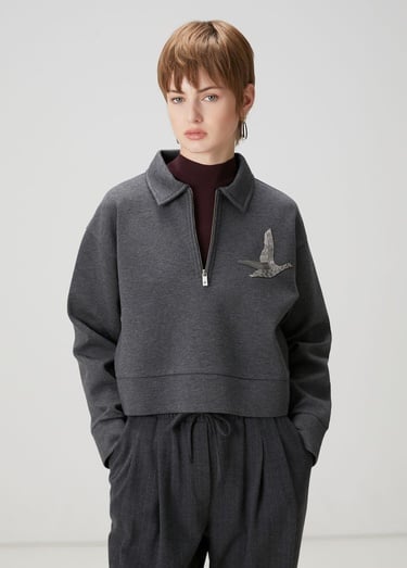  Beymen Club Kadın Koyu Gri Fermuarlı Polo Sweatshirt