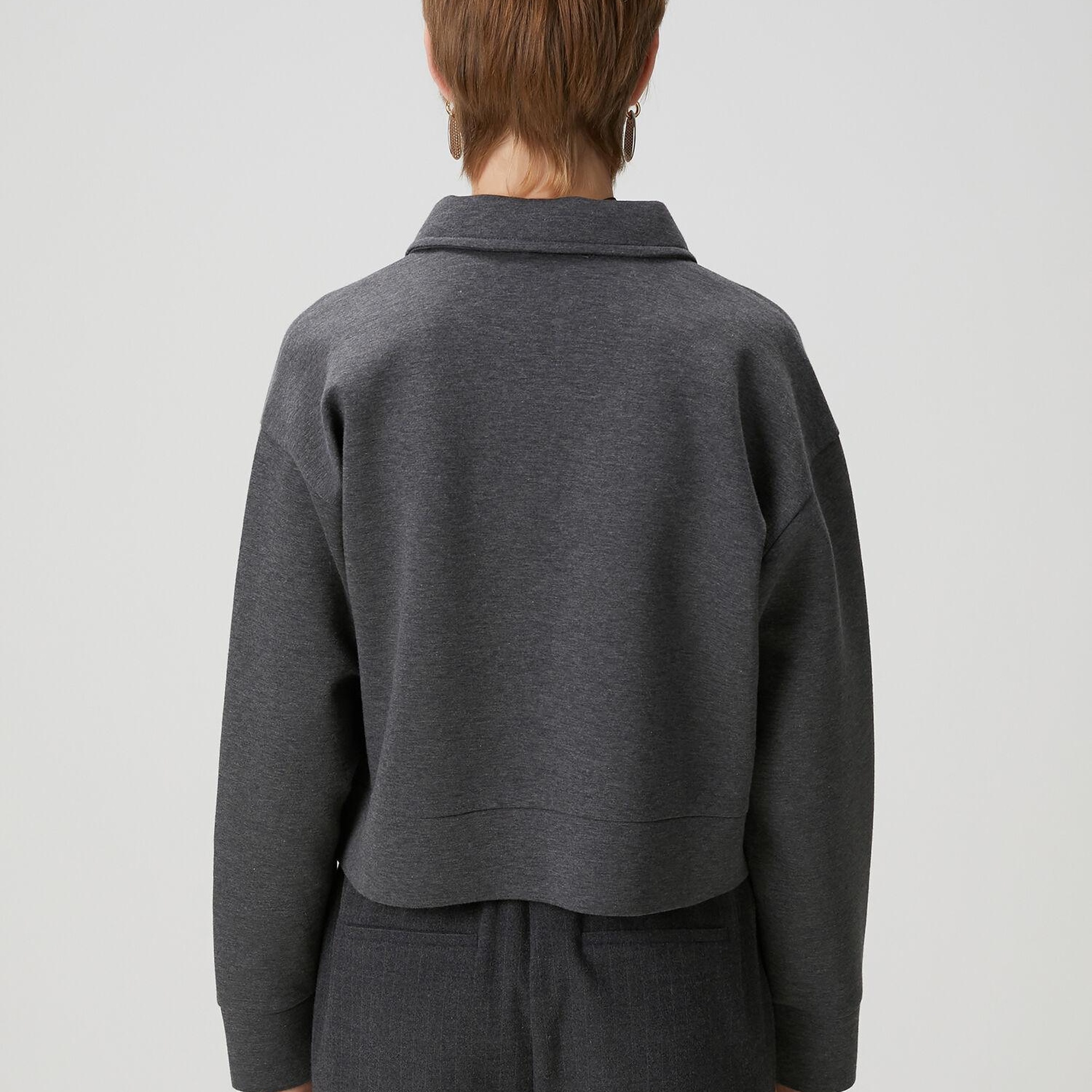 Beymen Club Kadın Koyu Gri Fermuarlı Polo Sweatshirt