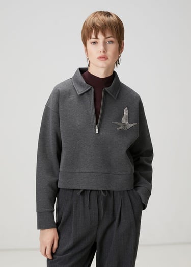  Beymen Club Kadın Koyu Gri Fermuarlı Polo Sweatshirt
