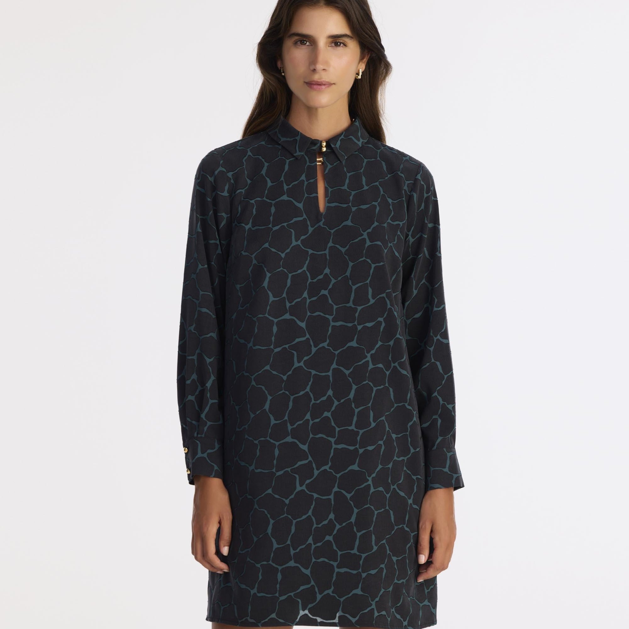 YARGICI A Form Gömlek Yaka Uzun Kol Elbise